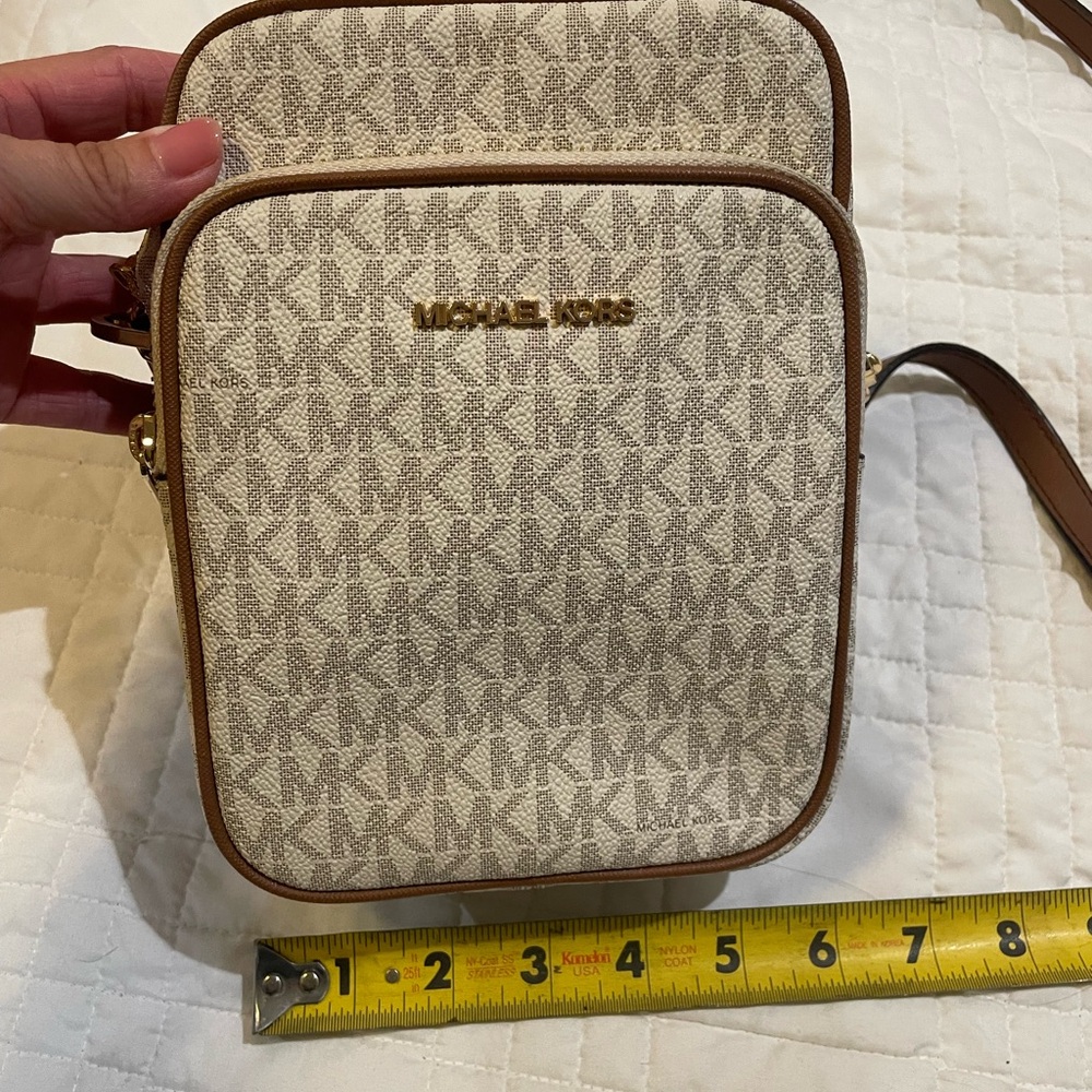 Michael Kors Cream and Brown Logo Crossbody Bag